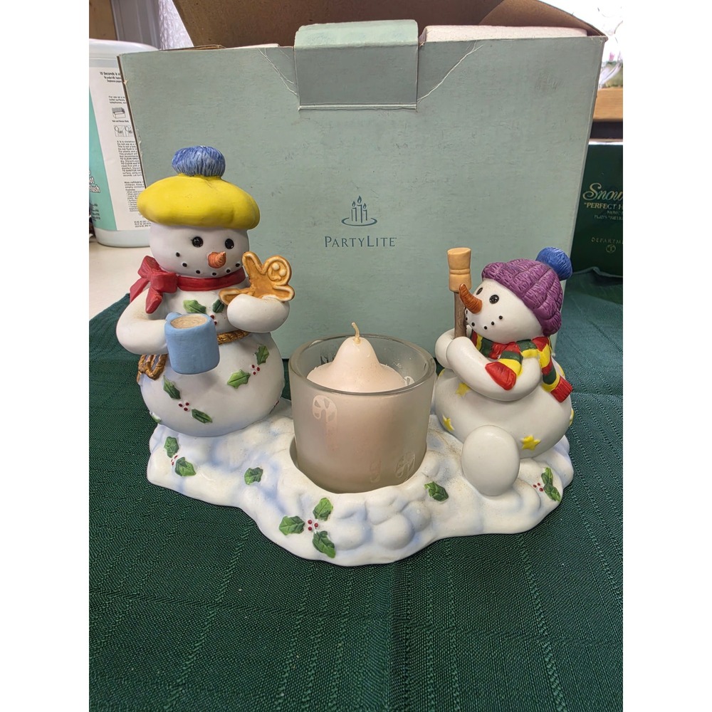 PartyLite Snowman Votive Candle Holder Christmas Winter Decor P0268 Ceramic